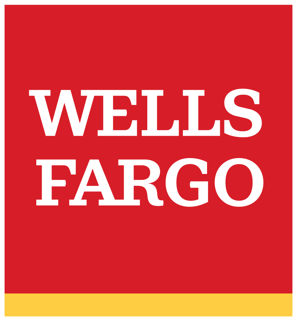 Wells Fargo logo in color: yellow lettering on a red square.