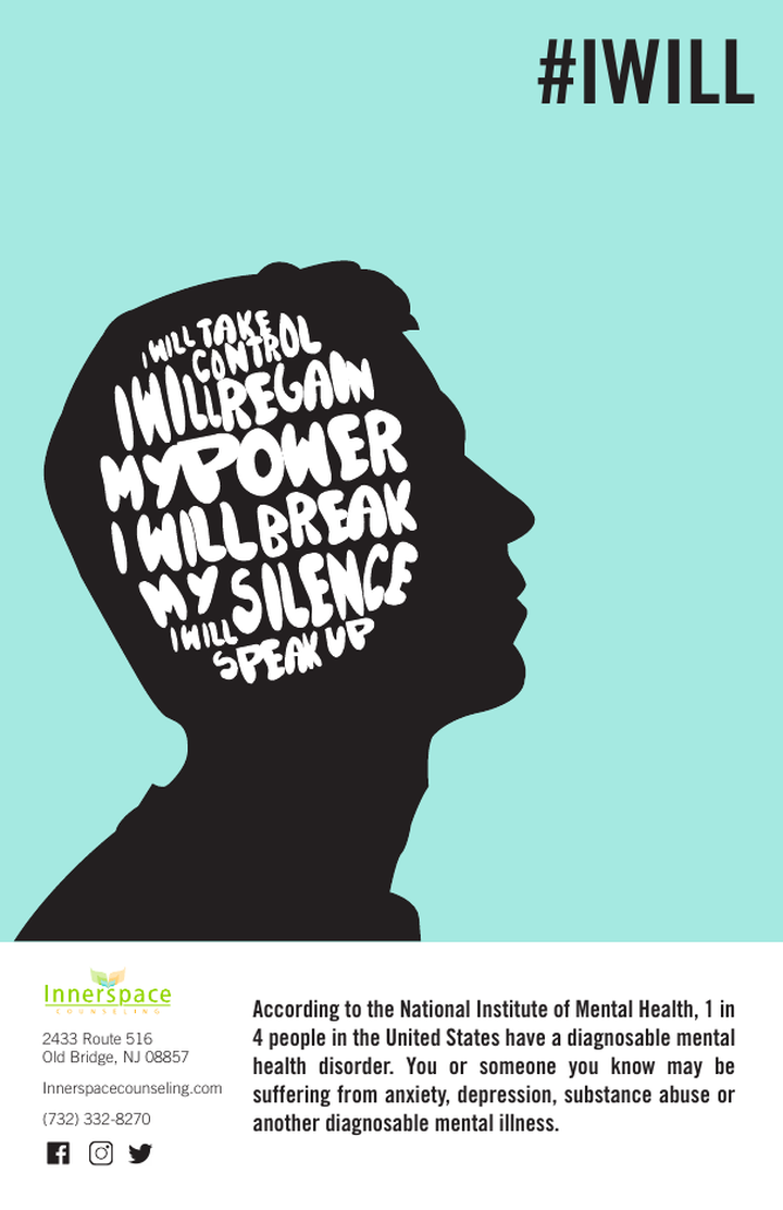 #IWILL concept with the hand lettering filling the interior of the head silhouette.